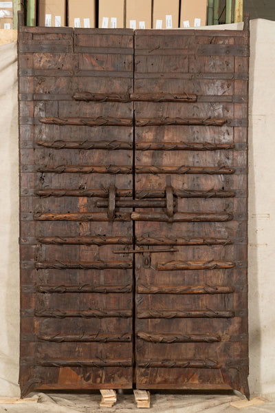 Biscottini Porta portone in legno massello e ferro da interno o da esterno vecchia e antica medievale scorrevole