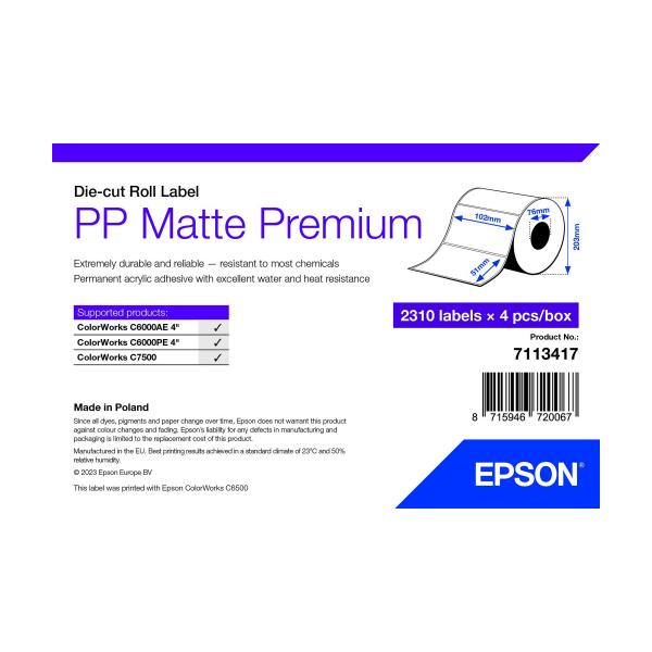 Epson 7113417 etichetta per stampante Bianco Etichetta per stampante autoadesiva (PP MATTE LABEL PREM DIE-CUT - ROLL 102X51MM 2310 LABELS)