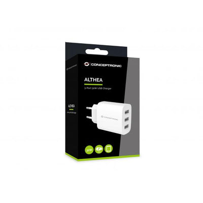 Caricabatterie per dispositivi mobili Universale AC - Ricarica rapida Interno - 30W con 3P USB-A - Bianco