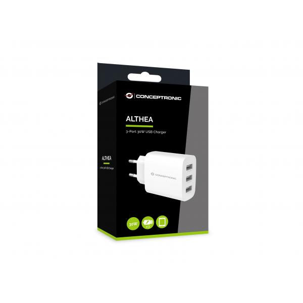 Caricabatterie per dispositivi mobili Universale AC - Ricarica rapida Interno - 30W con 3P USB-A - Bianco
