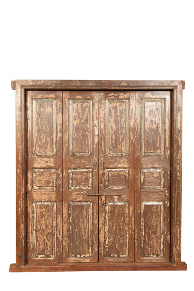 Biscottini Porta portone in legno massello e ferro da interno o da esterno vecchia e antica medievale scorrevole con telaio