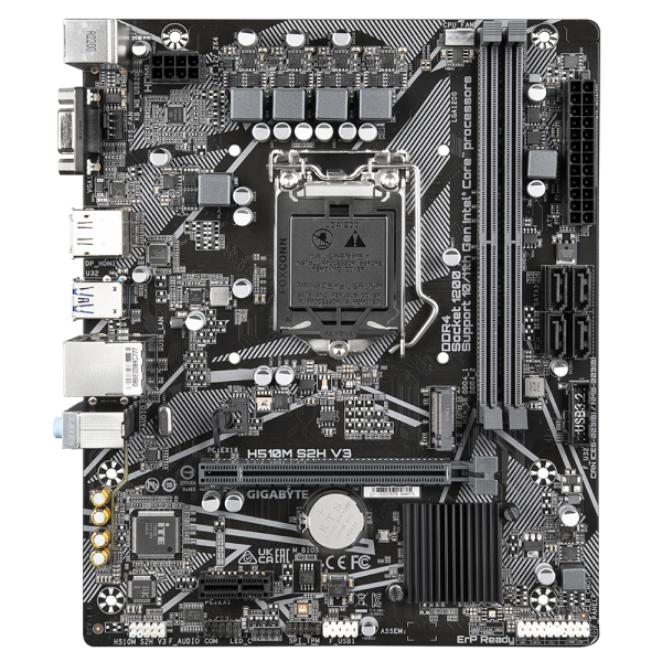 Scheda madre Gigabyte H510M S2H V3 - Supporto processori Intel Socket 1200 10a/11a Gen Intel Cpu - Ram 2x DDR4 2933/2133 Mhz - Vga, Hdmi, DisplayPort - 4x Usb3.2 / 6x Usb2.0 - GLan - Audio HD - Micro-ATX