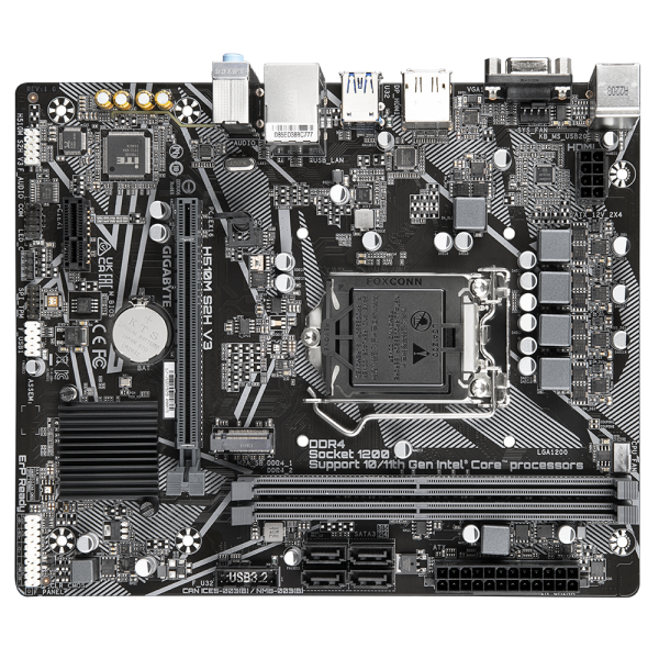 Scheda madre Gigabyte H510M S2H V3 - Supporto processori Intel Socket 1200 10a/11a Gen Intel Cpu - Ram 2x DDR4 2933/2133 Mhz - Vga, Hdmi, DisplayPort - 4x Usb3.2 / 6x Usb2.0 - GLan - Audio HD - Micro-ATX