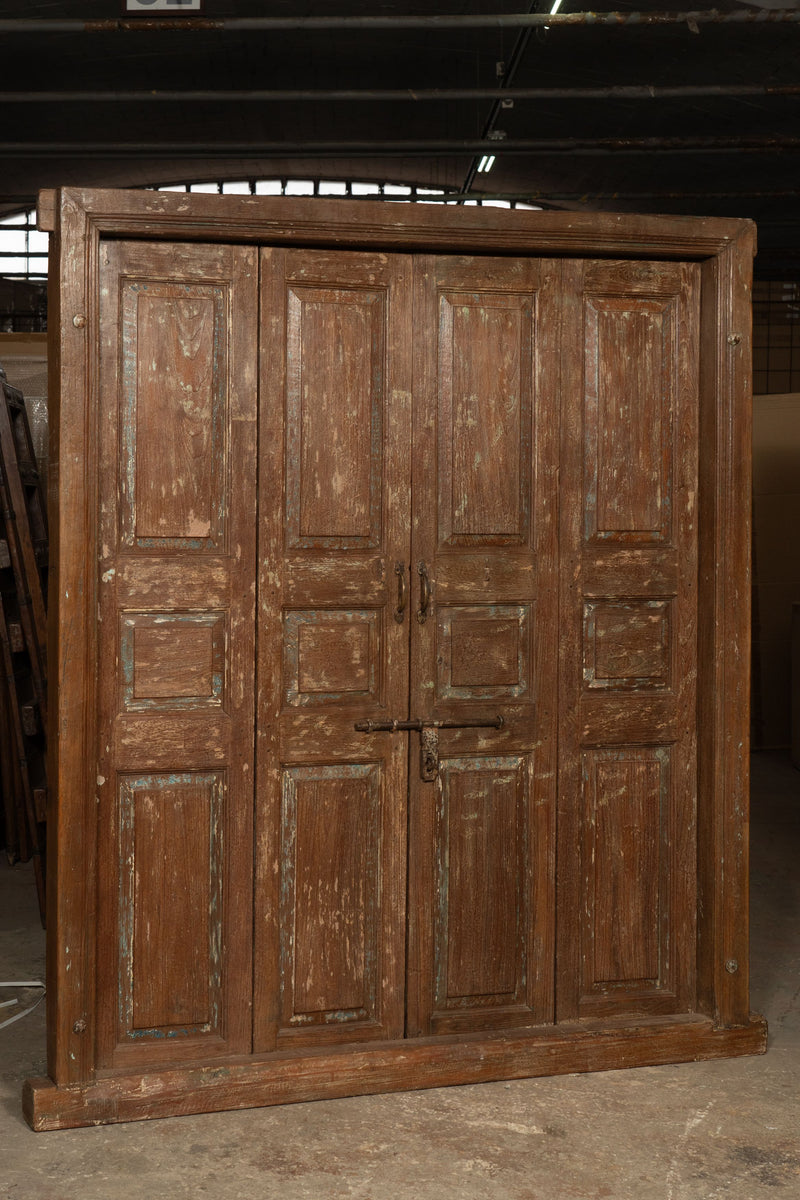 Biscottini Porta portone in legno massello e ferro da interno o da esterno vecchia e antica medievale scorrevole con telaio