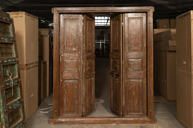 Biscottini Porta portone in legno massello e ferro da interno o da esterno vecchia e antica medievale scorrevole con telaio