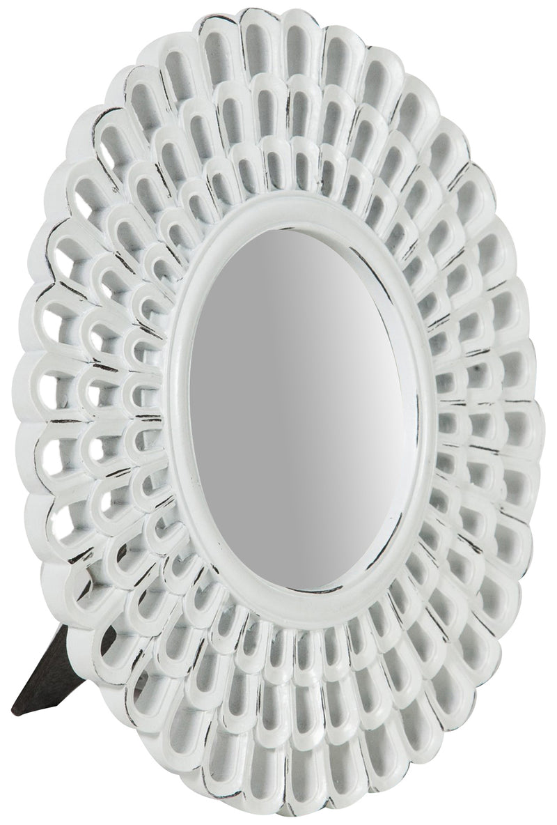 Biscottini Specchiera da appoggio diam.L21xPR2 cm finitura bianco anticato. Realizzata