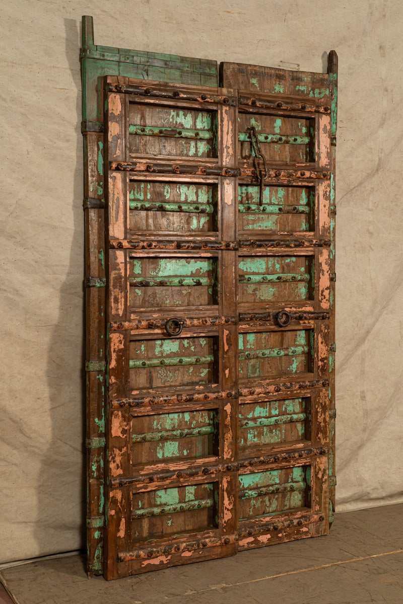 Biscottini Porta portone in legno massello e ferro da interno o da esterno vecchia e antica medievale scorrevole