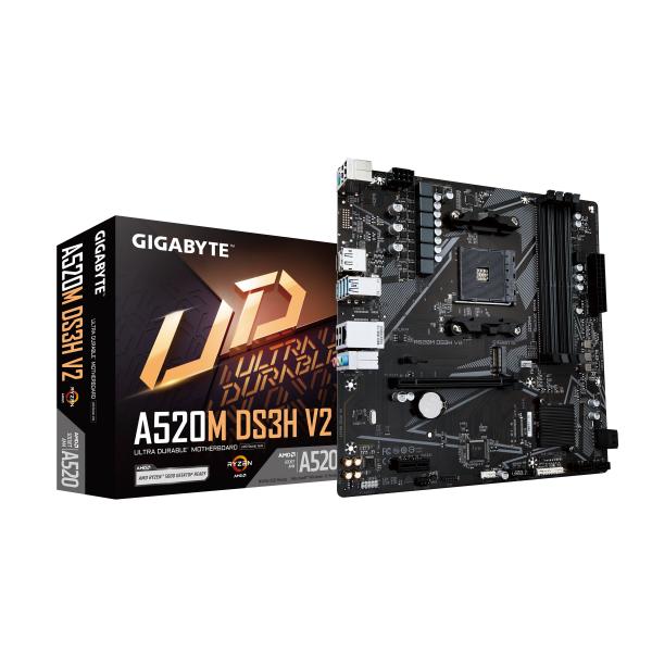Scheda madre Gigabyte A520M DS3H V2 - Supporta CPU AMD Ryzen serie 5000 AM4, fino a 4733 MHz DDR4 (OC), PCIe 3.0 x16, GbE LAN, USB 3.2 Gen 1, AMD, Socket AM4, AMD Ryzen 3000 Series, AMD Ryzen Threadr
