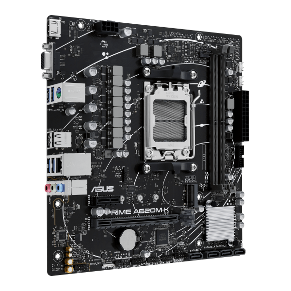 Scheda Madre Asus PRIME A620M-K - Socket AM5 - Supporta i processori AMD Socket AM5 Ryzen 7000 - 2x DDR5 - RAID 0, 1,10 - Vga, Hdmi - USB 3.2/2.0 - Gigabit LAN - Audio HD 7.1 - PCI Express x16 - mATX