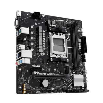 Scheda Madre Asus PRIME A620M-K - Socket AM5 - Supporta i processori AMD Socket AM5 Ryzen 7000 - 2x DDR5 - RAID 0, 1,10 - Vga, Hdmi - USB 3.2/2.0 - Gigabit LAN - Audio HD 7.1 - PCI Express x16 - mATX