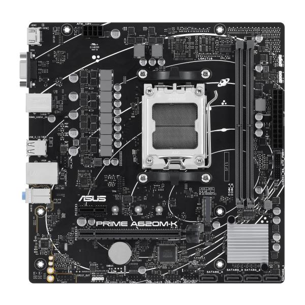 Scheda Madre Asus PRIME A620M-K - Socket AM5 - Supporta i processori AMD Socket AM5 Ryzen 7000 - 2x DDR5 - RAID 0, 1,10 - Vga, Hdmi - USB 3.2/2.0 - Gigabit LAN - Audio HD 7.1 - PCI Express x16 - mATX