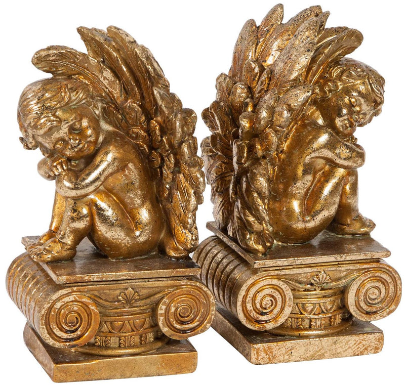 Biscottini Coppia fermalibri angeli in resina finitura oro anticato L11xPR11xH22 cm cad.