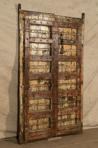 Biscottini Porta portone in legno massello e ferro da interno o da esterno vecchia e antica medievale scorrevole