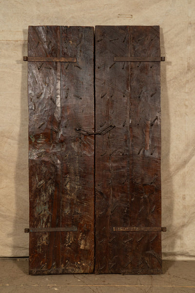 Biscottini Porta portone in legno massello e ferro da interno o da esterno vecchia e antica medievale scorrevole