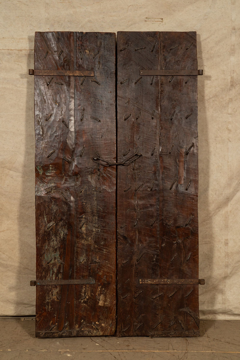 Biscottini Porta portone in legno massello e ferro da interno o da esterno vecchia e antica medievale scorrevole