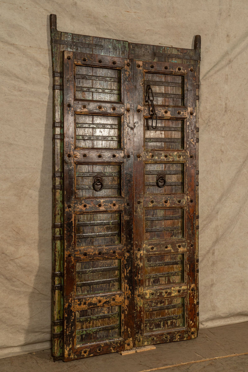 Biscottini Porta portone in legno massello e ferro da interno o da esterno vecchia e antica medievale scorrevole