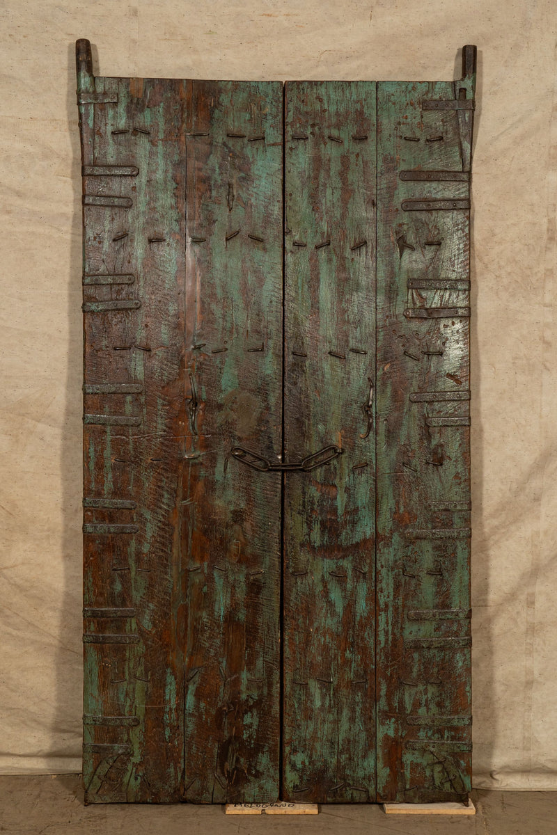 Biscottini Porta portone in legno massello e ferro da interno o da esterno vecchia e antica medievale scorrevole