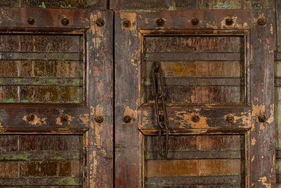 Biscottini Porta portone in legno massello e ferro da interno o da esterno vecchia e antica medievale scorrevole