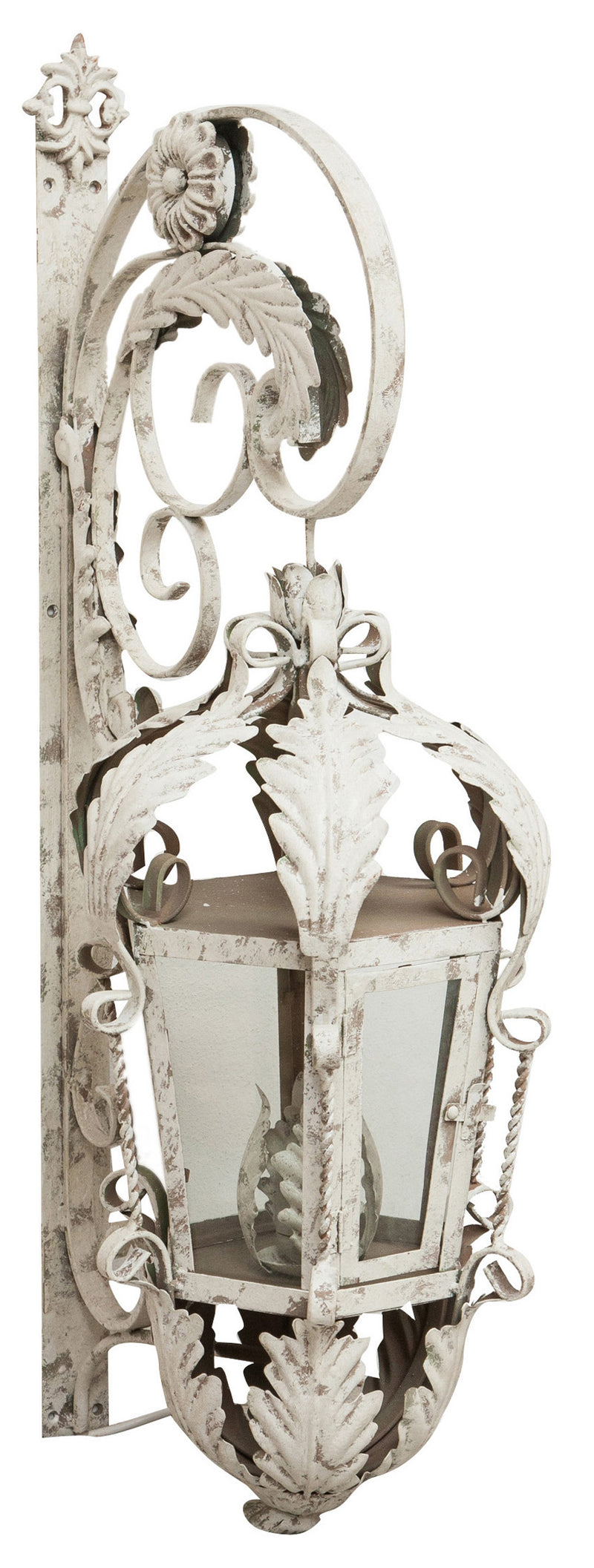 Biscottini Lampada applique a muro elettrificata in ferro battuto finitura bianca anticata L32xPR42,5xH91 cm