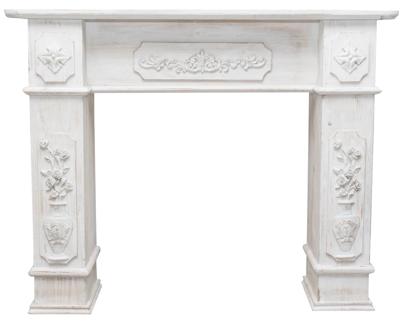 Biscottini Cornice camino in legno finitura bianca anticata L121xPR28xH96 cm realizzata