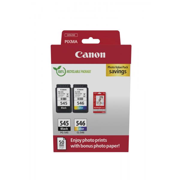 Cartuccia originale Canon PG-545 CL-546 - Confezione Multipack - Nero + Colore - con Carta Foto 50ff