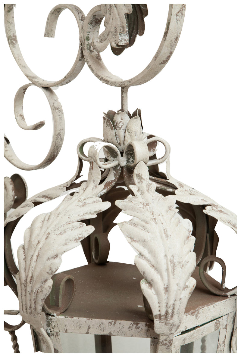 Biscottini Lampada applique a muro elettrificata in ferro battuto finitura bianca anticata L32xPR42,5xH91 cm