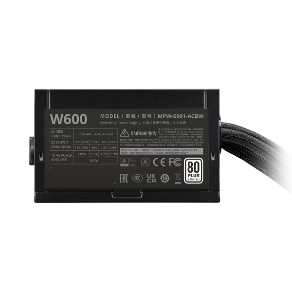 COOLER MASTER ALIMENTATORE EITE NEX W600 CABLEMESH 600W 80+NON MODULARE NERO