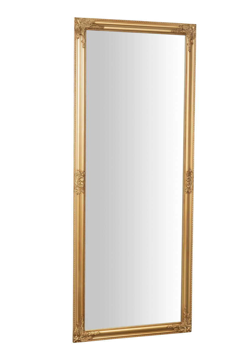 Biscottini Specchio Specchiera da parete e appendere verticale/orizzontale L72xPR4xH180 cm finitura foglia oro anticato.