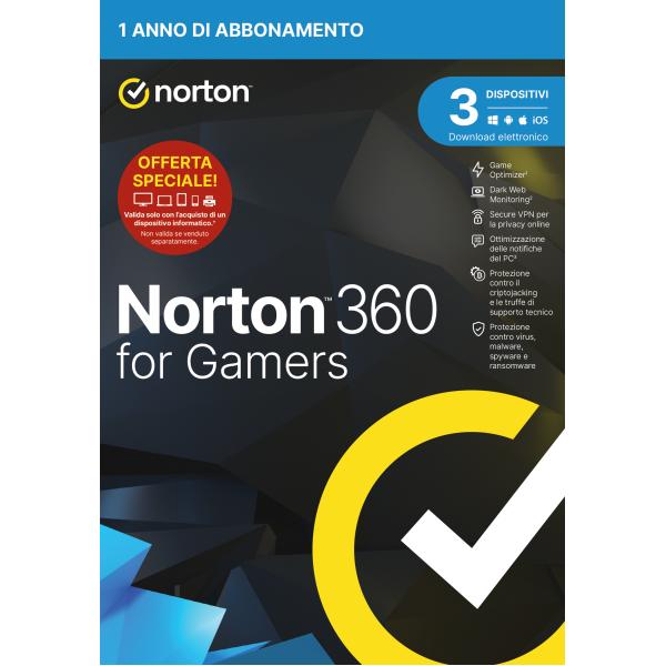 Software Internet Security Norton 360 for gamers - 3 Dev - 50Gb - 12 Mesi