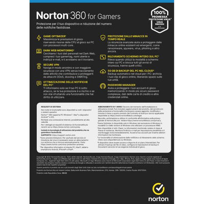 Software Internet Security Norton 360 for gamers - 3 Dev - 50Gb - 12 Mesi