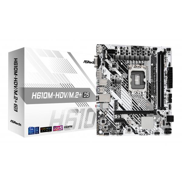 ASRock H610M-HDV/M.2+ D5 - Motherboard - micro ATX - LGA1700-Sockel - H610 Chipsatz - USB 3.2 Gen 1, USB-C 3.2 Gen 1 - Gigabit LAN - Onboard-Grafik (CPU erforderlich)