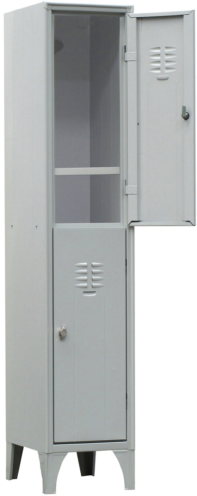 Armadio metallico sovrapposto a 2 posti con piano portascarpe cm. 35x50x180h