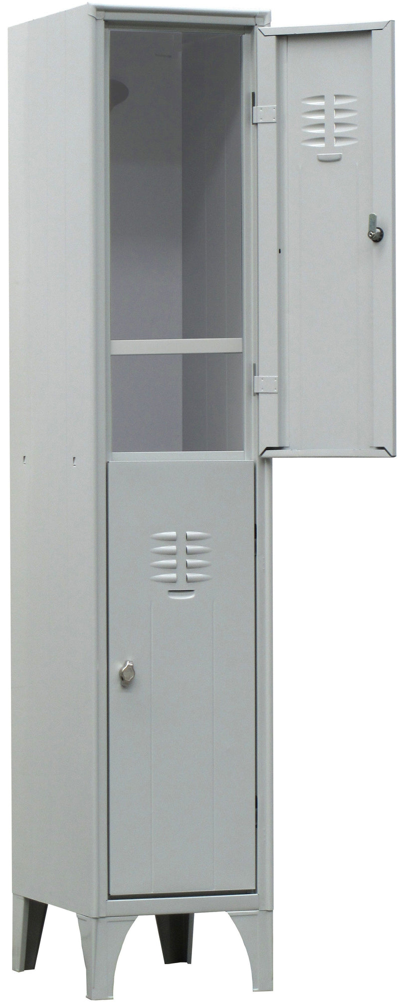 Armadio metallico sovrapposto a 2 posti con piano portascarpe cm. 35x50x180h