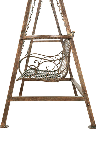 Biscottini Dondolo a due posti in ferro battuto finitura ruggine anticata L198xPR100xH220 cm