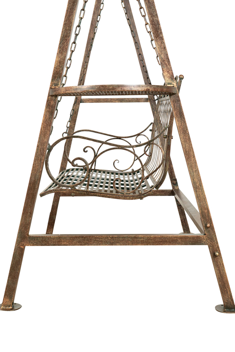 Biscottini Dondolo a due posti in ferro battuto finitura ruggine anticata L198xPR100xH220 cm