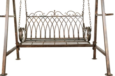 Biscottini Dondolo a due posti in ferro battuto finitura ruggine anticata L198xPR100xH220 cm