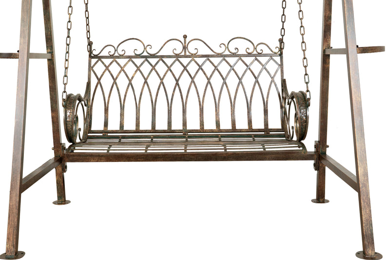 Biscottini Dondolo a due posti in ferro battuto finitura ruggine anticata L198xPR100xH220 cm