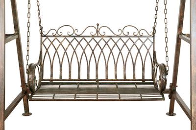 Biscottini Dondolo a due posti in ferro battuto finitura ruggine anticata L198xPR100xH220 cm