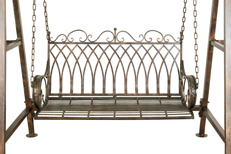 Biscottini Dondolo a due posti in ferro battuto finitura ruggine anticata L198xPR100xH220 cm