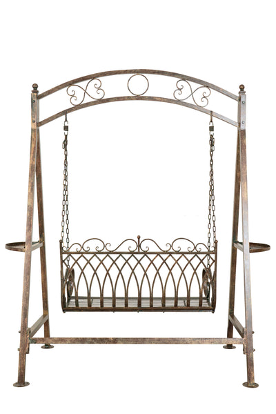 Biscottini Dondolo a due posti in ferro battuto finitura ruggine anticata L198xPR100xH220 cm