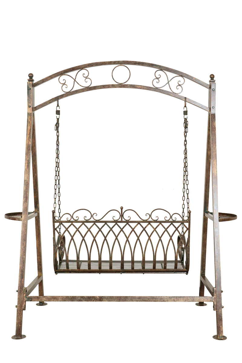 Biscottini Dondolo a due posti in ferro battuto finitura ruggine anticata L198xPR100xH220 cm