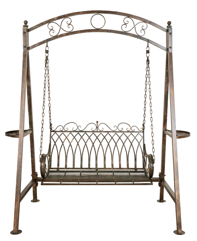 Biscottini Dondolo a due posti in ferro battuto finitura ruggine anticata L198xPR100xH220 cm