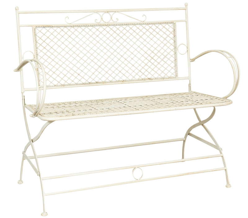 Biscottini Divanetto/panchina in ferro battuto finitura bianca anticata 120x52x79 cm