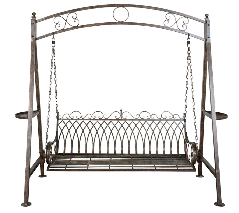 Biscottini Dondolo a tre posti in ferro battuto finitura ruggine anticata Molto stabile