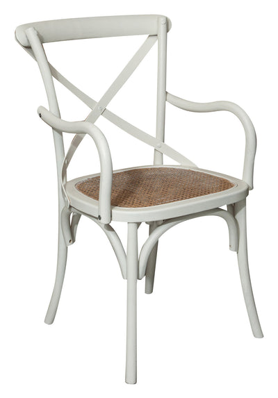 Biscottini Sedia con braccioli Thonet in massello di frassino finitura bianca anticata e seduta in paglia di Vienna L50xPR43xH89 cm.