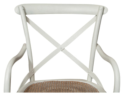 Biscottini Sedia con braccioli Thonet in massello di frassino finitura bianca anticata e seduta in paglia di Vienna L50xPR43xH89 cm.