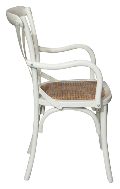 Biscottini Sedia con braccioli Thonet in massello di frassino finitura bianca anticata e seduta in paglia di Vienna L50xPR43xH89 cm.