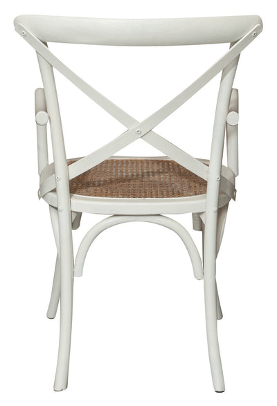 Biscottini Sedia con braccioli Thonet in massello di frassino finitura bianca anticata e seduta in paglia di Vienna L50xPR43xH89 cm.