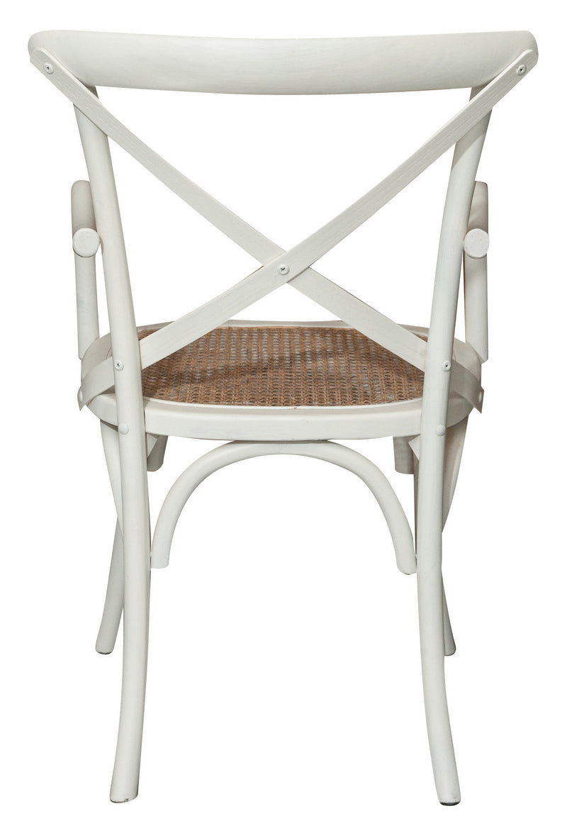 Biscottini Sedia con braccioli Thonet in massello di frassino finitura bianca anticata e seduta in paglia di Vienna L50xPR43xH89 cm.