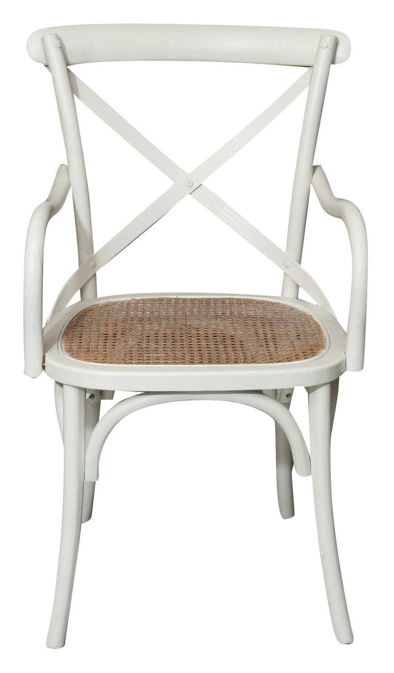 Biscottini Sedia con braccioli Thonet in massello di frassino finitura bianca anticata e seduta in paglia di Vienna L50xPR43xH89 cm.